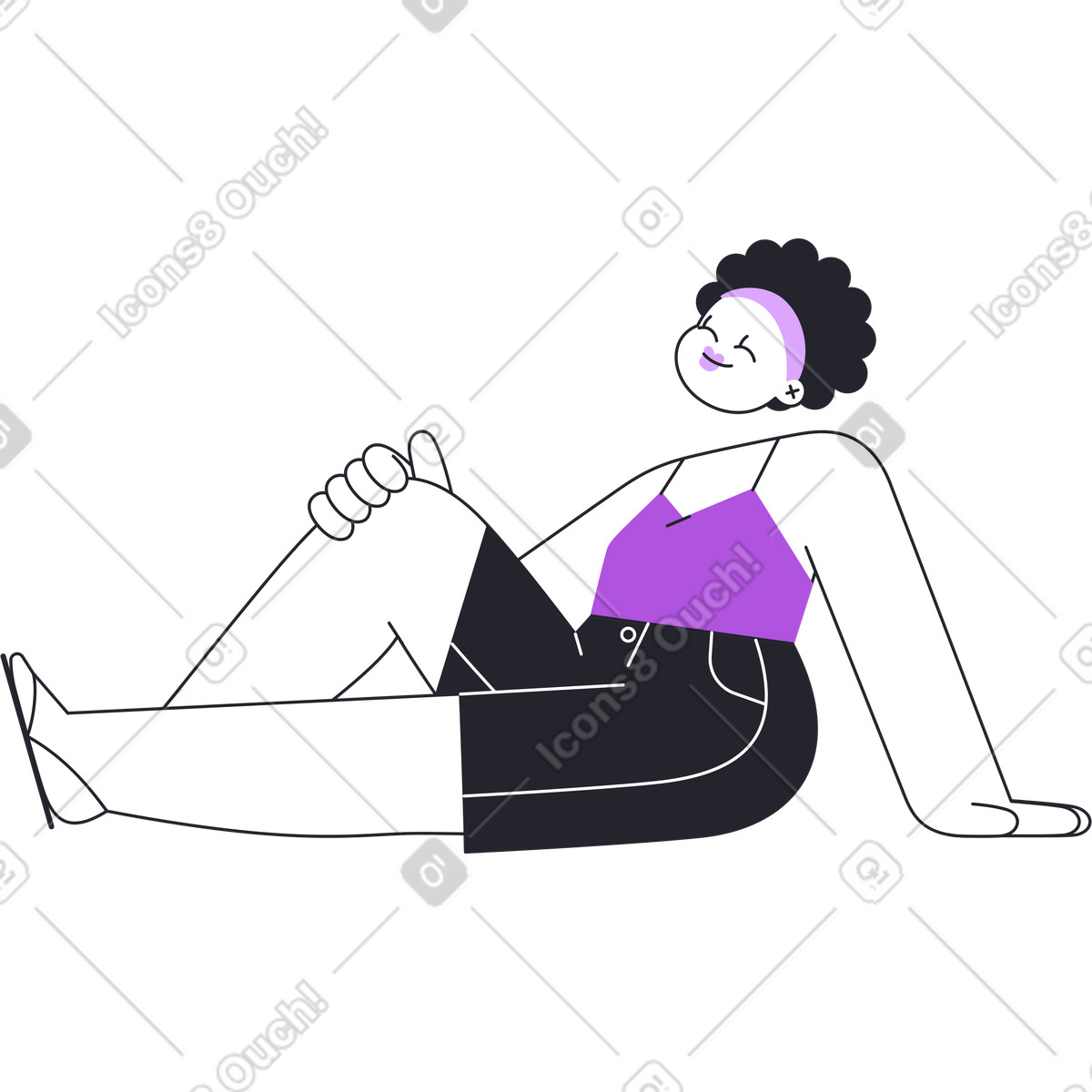 Illustration Fille assise ferma les yeux dans le style Grapy à télécharger aux formats PNG, SVG