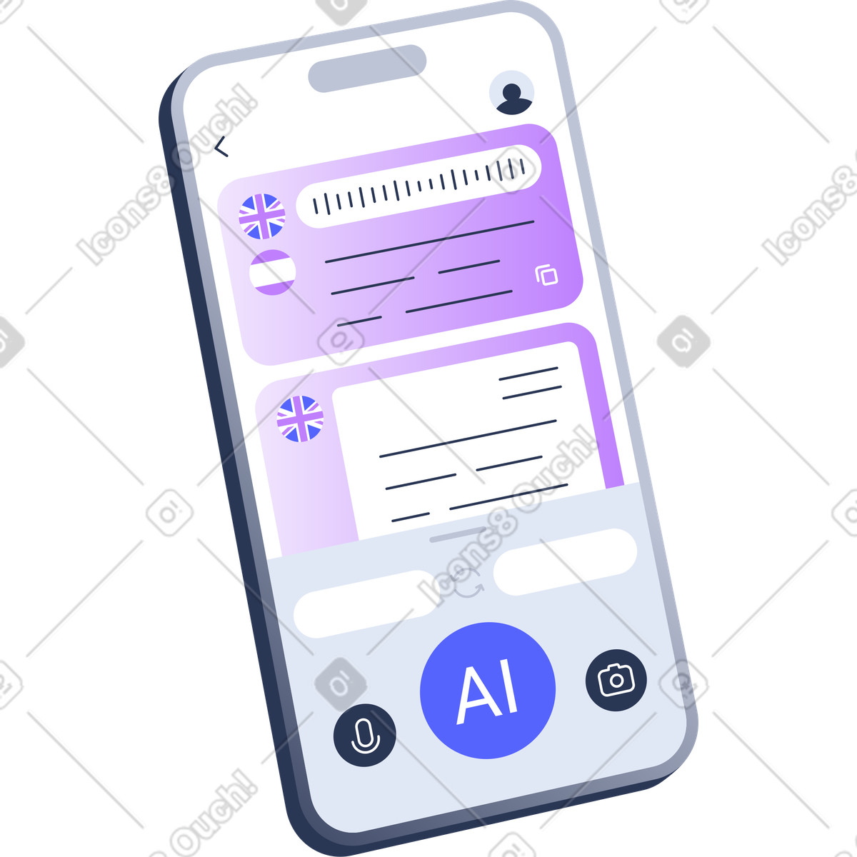 Translator app interface illustration in Lucent style download in PNG, SVG