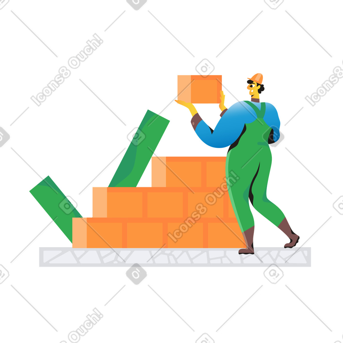 Construction worker building a brick wall, Work in progress concept illustration Jaconda style download PNG, SVG