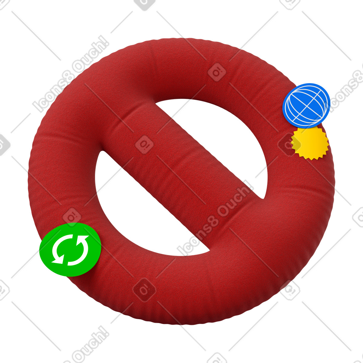 Red forbidden sign with icons, Security and usage restrictions illustration in 3D Plush icons style download in PNG, SVG
