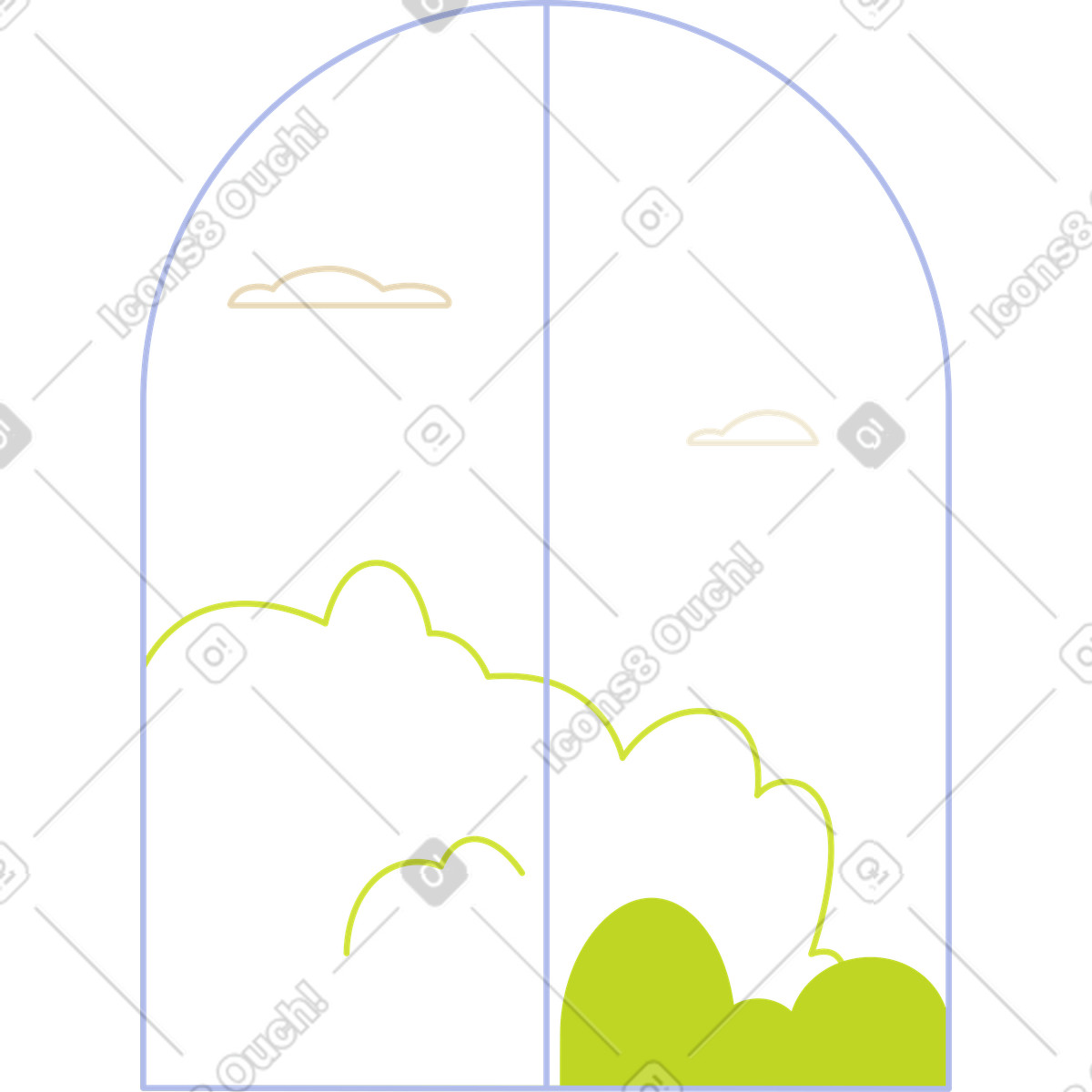 Finestra con vista sugli alberi illustrazione in stile Juicy scarica in PNG, SVG