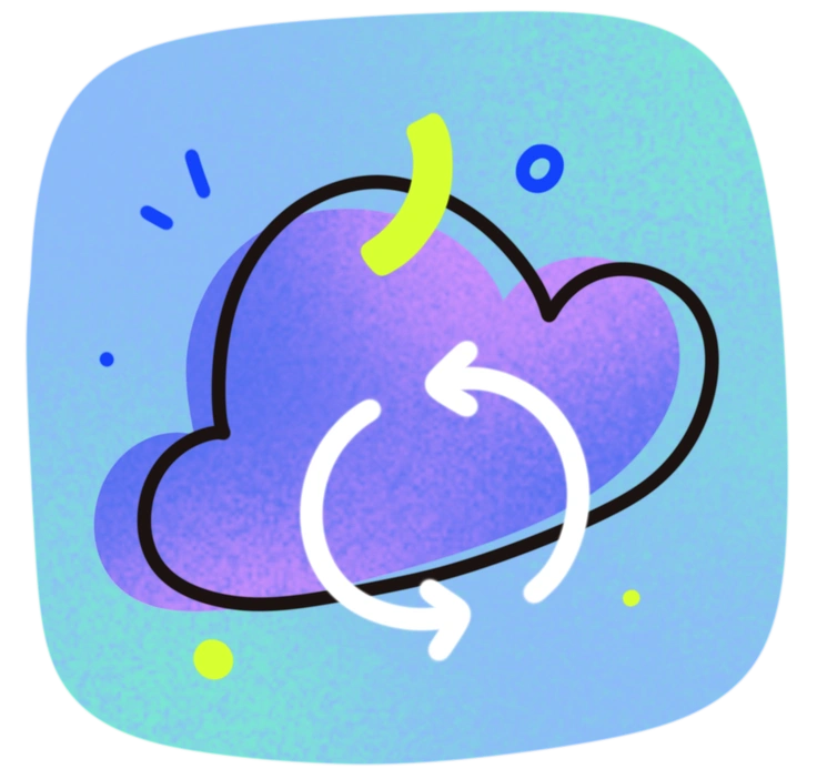 A cloud with arrows indicating refresh - Flow style illustration
