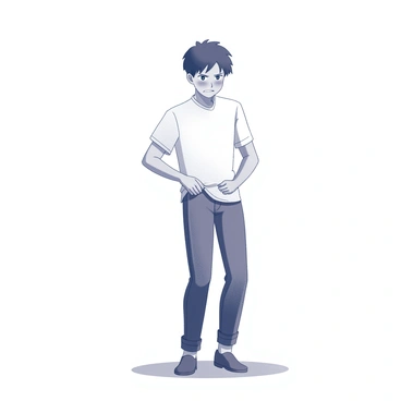A character adjusting their clothing after a sudden wardrobe malfunction, looking embarrassed.