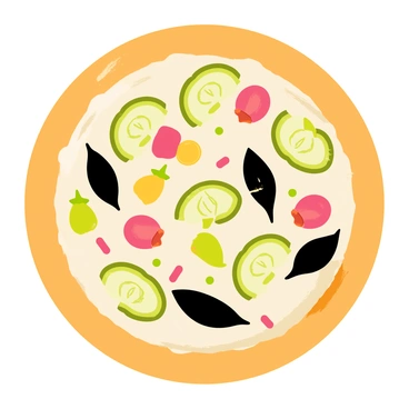 A round pizza with a golden-brown crust, topped with a generous layer of melted mozzarella cheese. The pizza features vibrant green cucumber slices arranged neatly across the surface, along with colorful diced bell peppers in red, yellow, and green. Fresh cherry tomatoes, halved and scattered throughout, add a splash of red, while dark green spinach leaves are placed strategically for contrast. Drizzles of olive oil glisten on top, enhancing the fresh appearance of the pizza. Brightly colored vegetable toppings create an inviting and appetizing look.