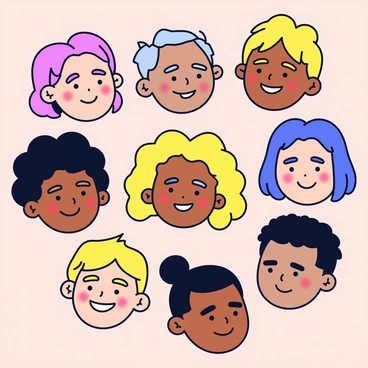 A collage of diverse faces smiling, showcasing kindness and compassion.