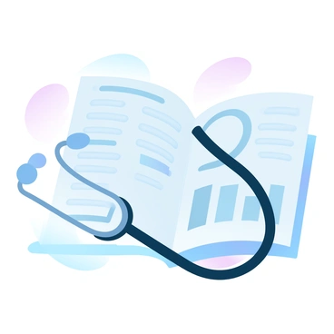 A stethoscope is coiled on top of an open insurance policy booklet. The booklet is filled with text and graphs that are clearly visible, showing various details related to insurance coverage. The background features a light gradient of pastel colors, enhancing the focus on the medical and financial themes displayed in the image.