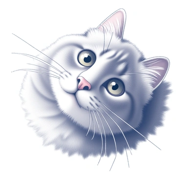 A close-up view of a fluffy cat's nose surrounded by soft, textured fur. The nose is prominently featured in the center, displaying its pink hue. Long, white whiskers extend outwards from either side of the nose, creating a striking contrast against the surrounding fur. The image captures the delicate details of the fur's softness and the gentle curvature of the cat's face.