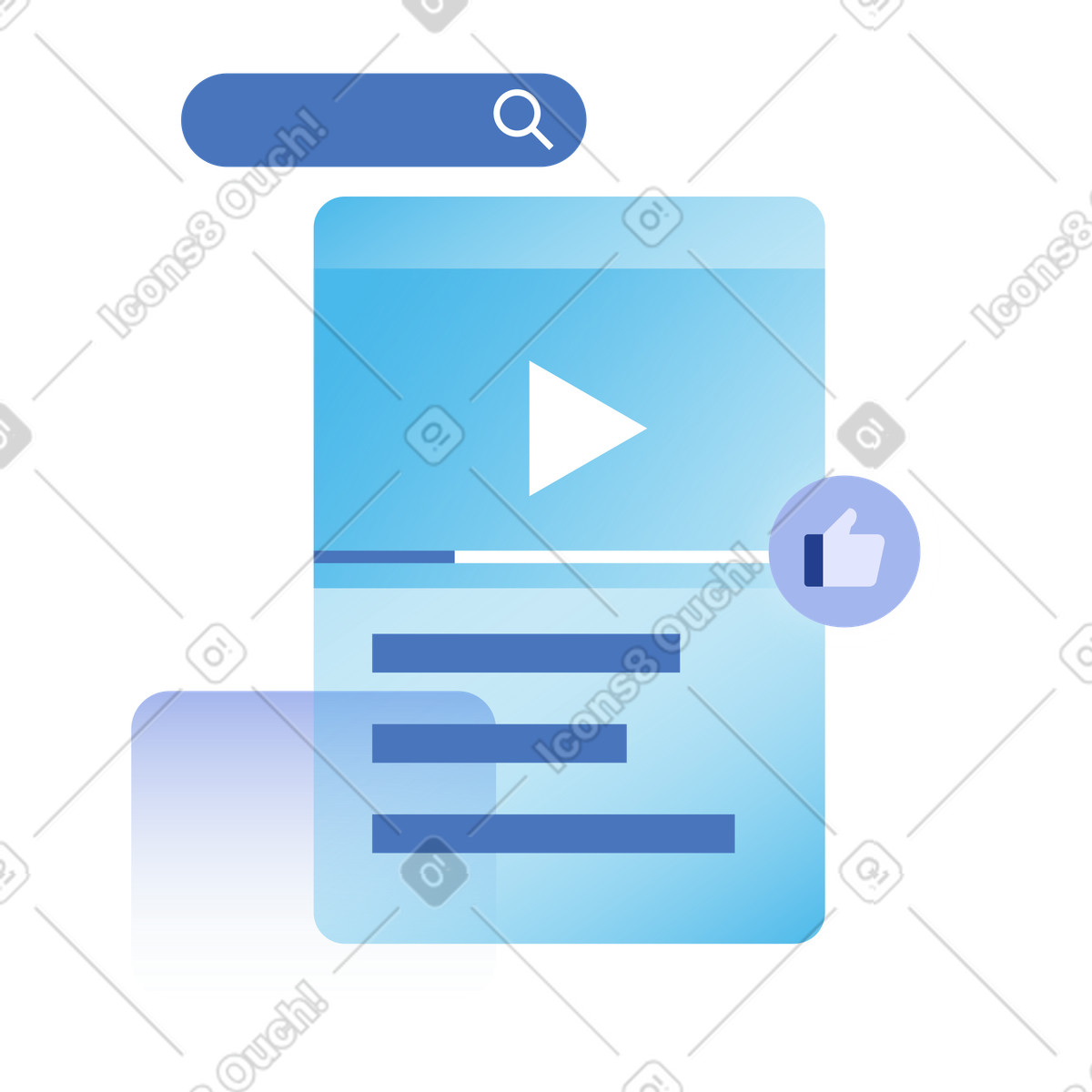 Video player interface with like icon, Social media engagement and analytics illustration in Quantum style download in PNG, SVG