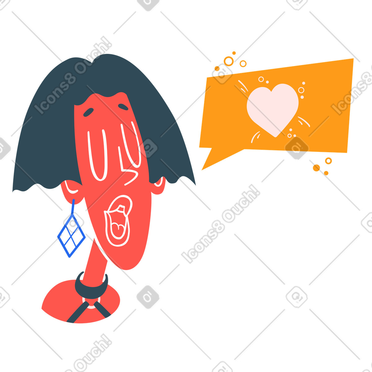 Fashionable woman speaking about love illustration in Kingdom style download in PNG, SVG