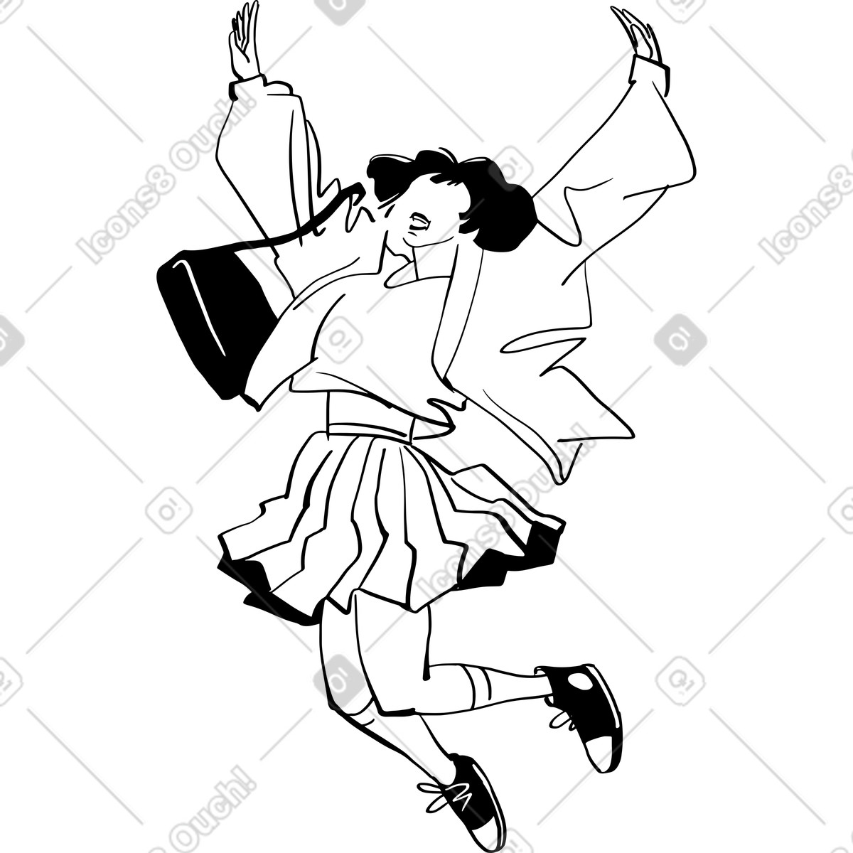 Ilustración Mujer feliz saltando en estilo Line a descargar en PNG y SVG