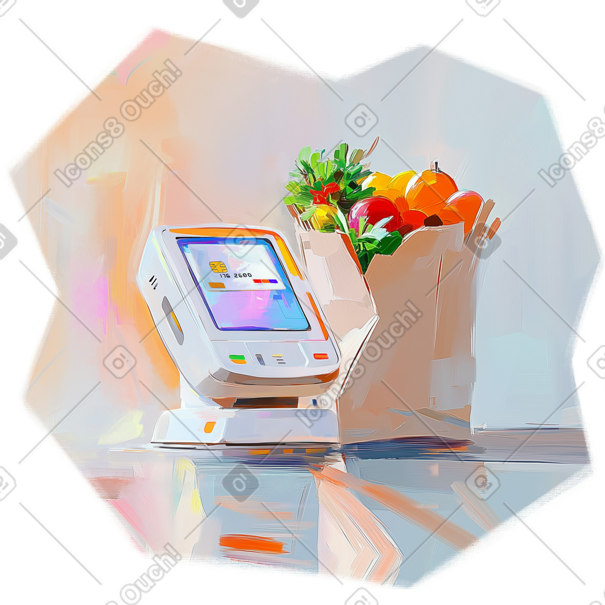 Oil painting of terminal payment for purchases illustration in PNG, SVG