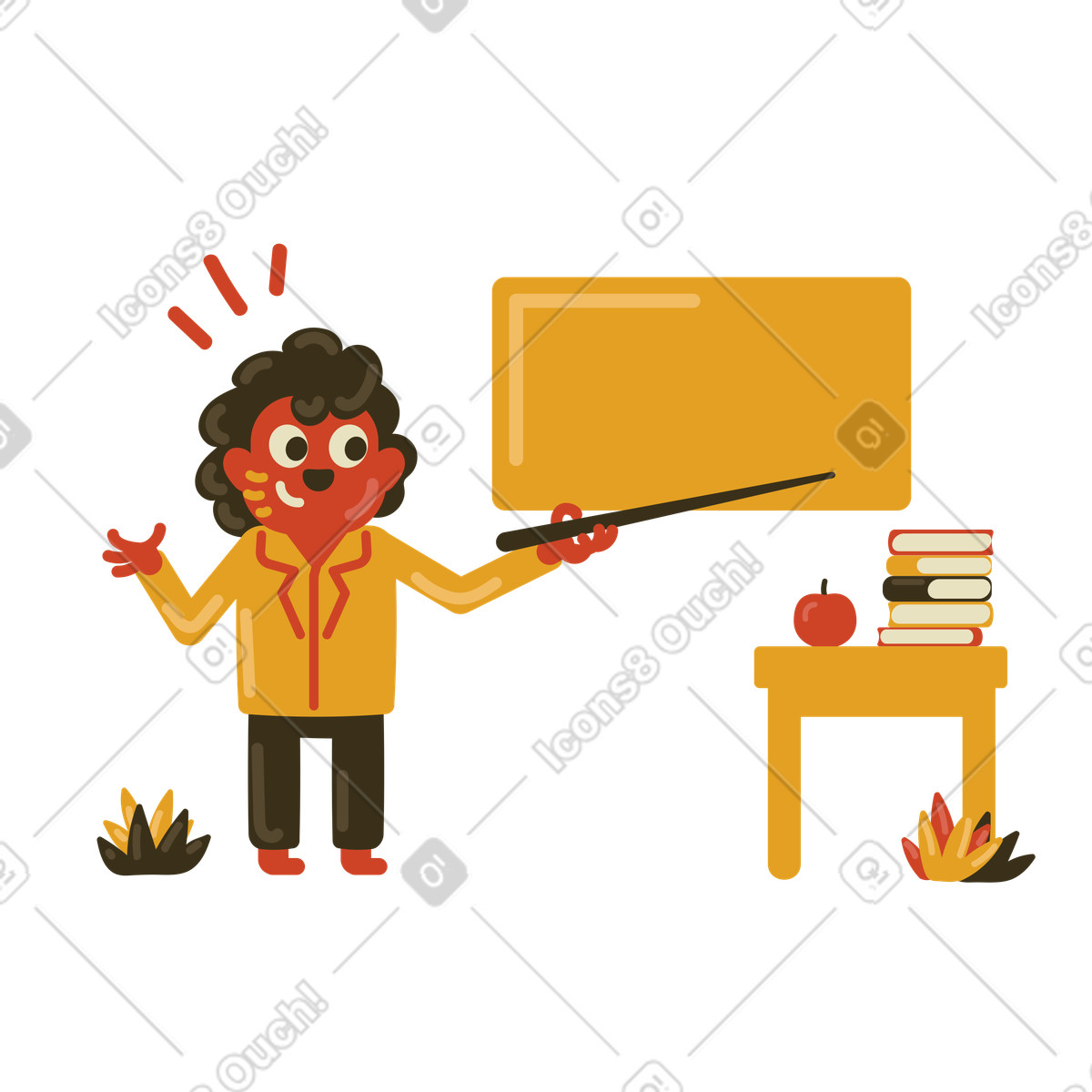 Illustration Professeur d'école au tableau noir et bureau dans le style Arabica à télécharger aux formats PNG, SVG