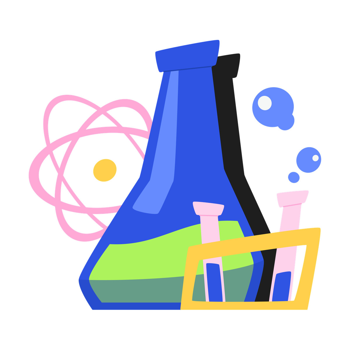 Flask and test tubes with liquid illustration in Bouncy style download in PNG, SVG