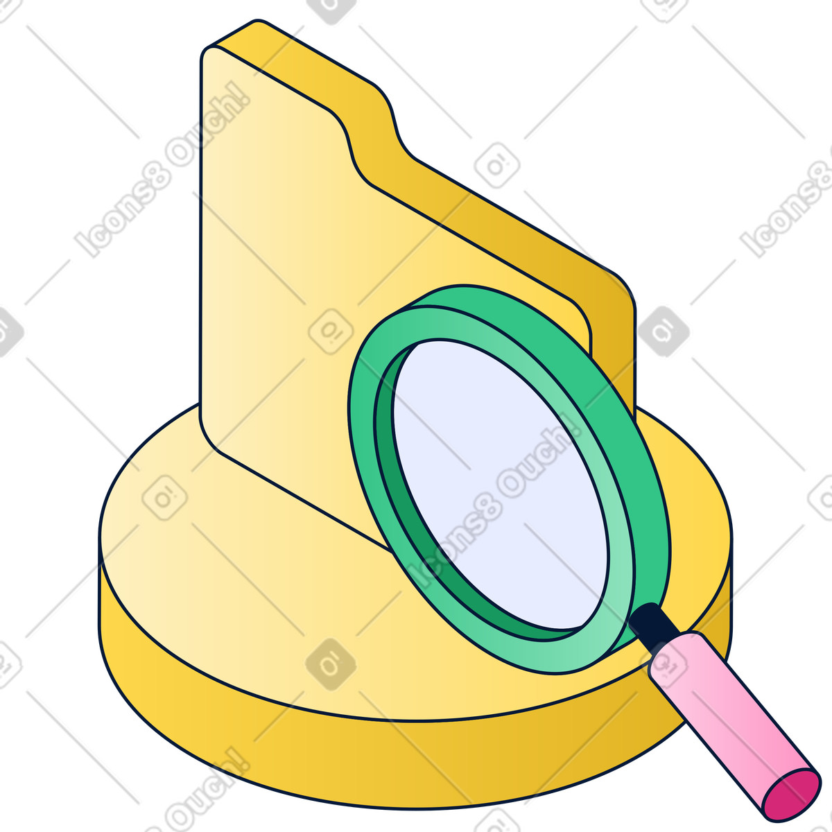 Illustration File folder with magnifier, information lookup and digital content retrieval dans le style Neat à télécharger aux formats PNG, SVG