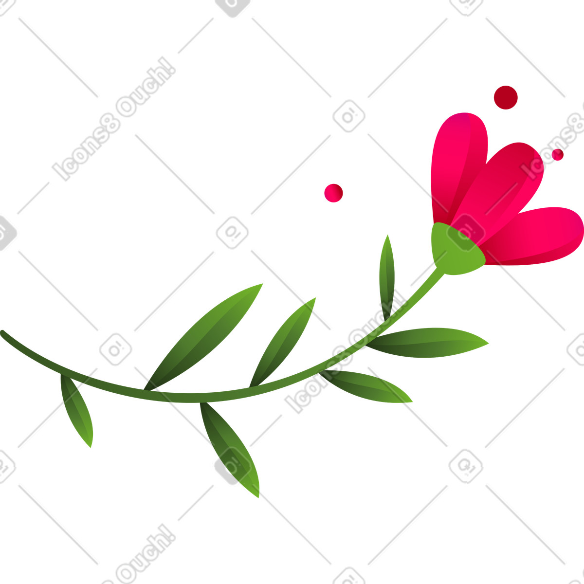 下载 Blossom 风格的 带叶子的中等树枝上的粉红色花朵 插画，支持 PNG、SVG 格式