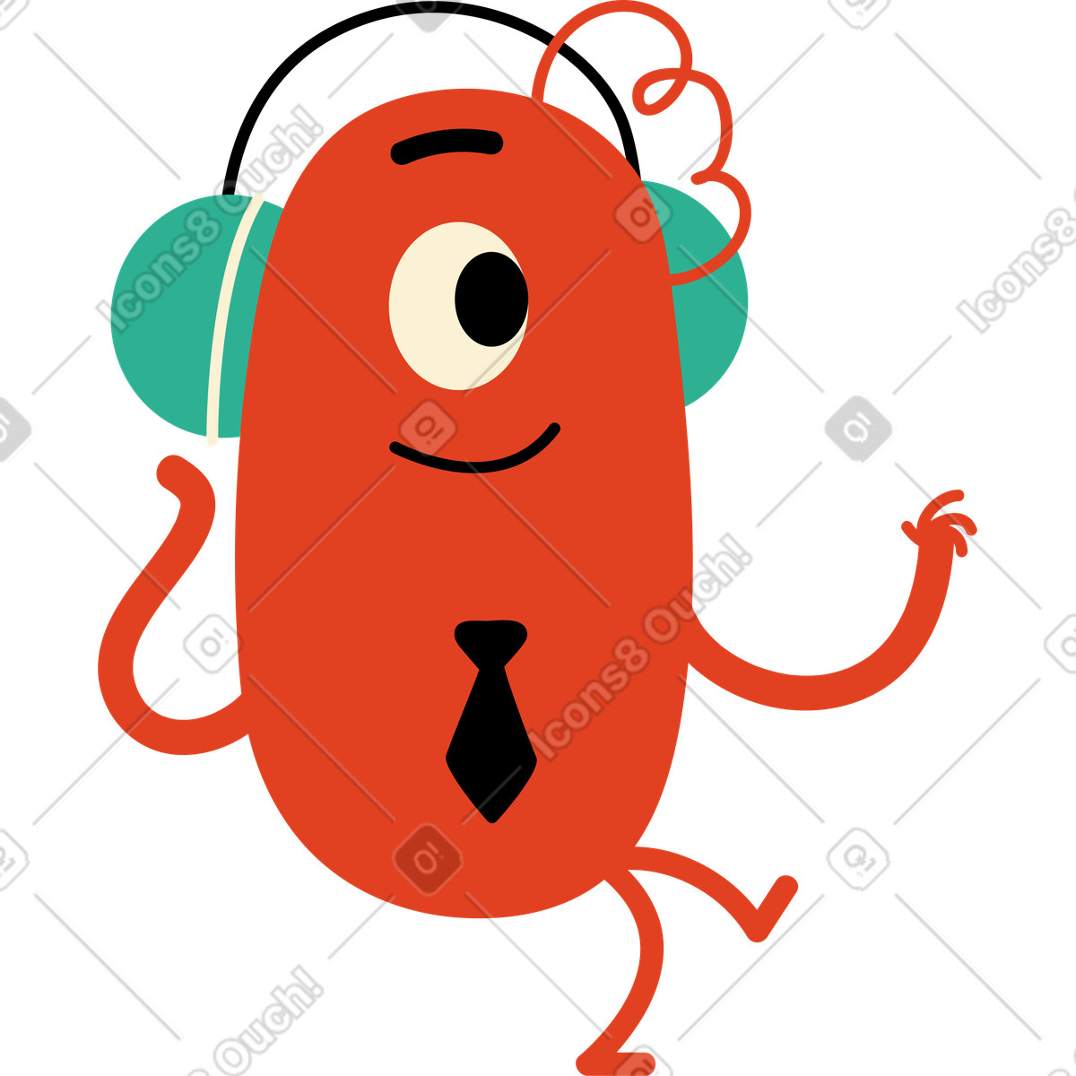 Red character wearing headphones illustration in Jelly style download in PNG, SVG
