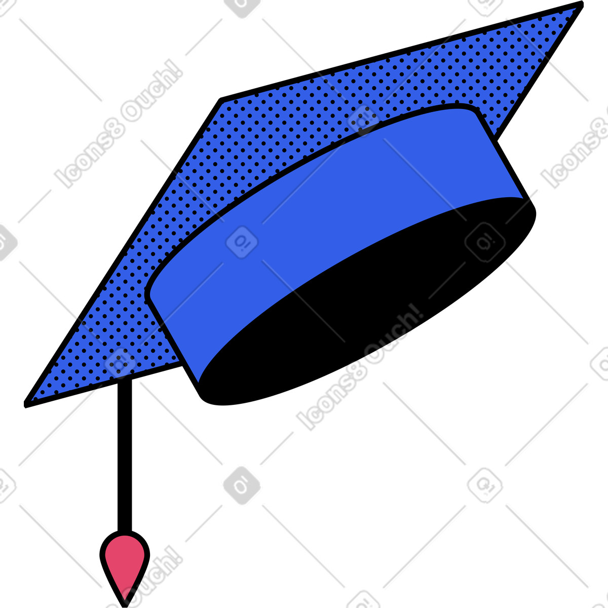 Blue graduation hat with red tassel illustration in Memphis style download in PNG, SVG