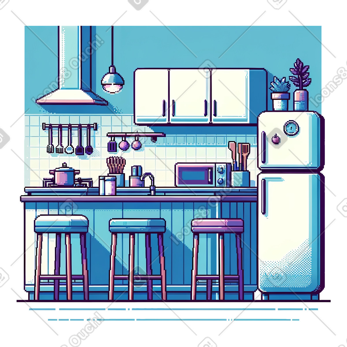 Pixel background of a kitchen with walls illustration in Experimental style download in PNG, SVG