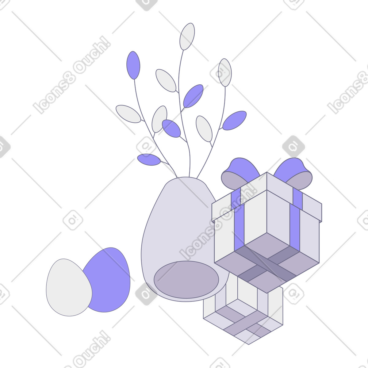 Modul スタイルの Happy Easter with vase and presents のイラストをPNG、SVG形式でダウンロード