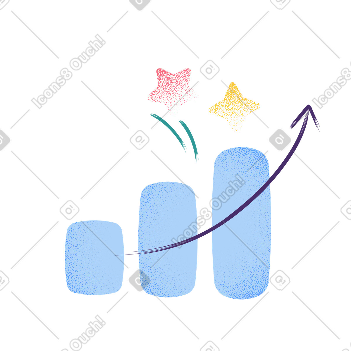 Business growth and performance analytics, Rising bar chart with upward arrow-Illustration im Grain-Stil als Download in PNG, SVG