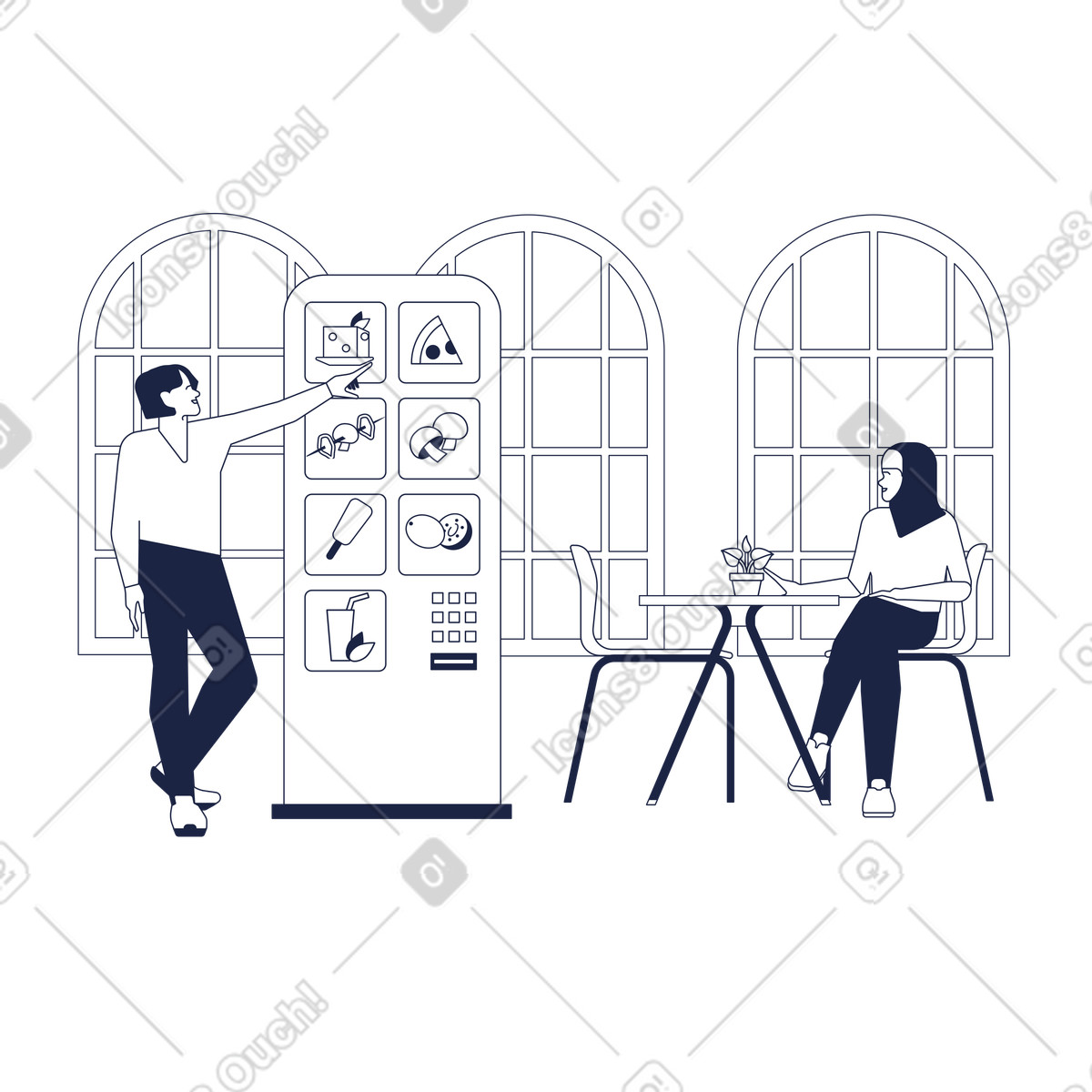 Self-service al caffè illustrazione in stile Urban Line scarica in PNG, SVG