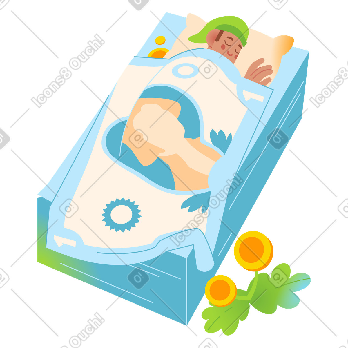 Financial cushion, man sleeping peacefully illustration in Fizzy style download in PNG, SVG