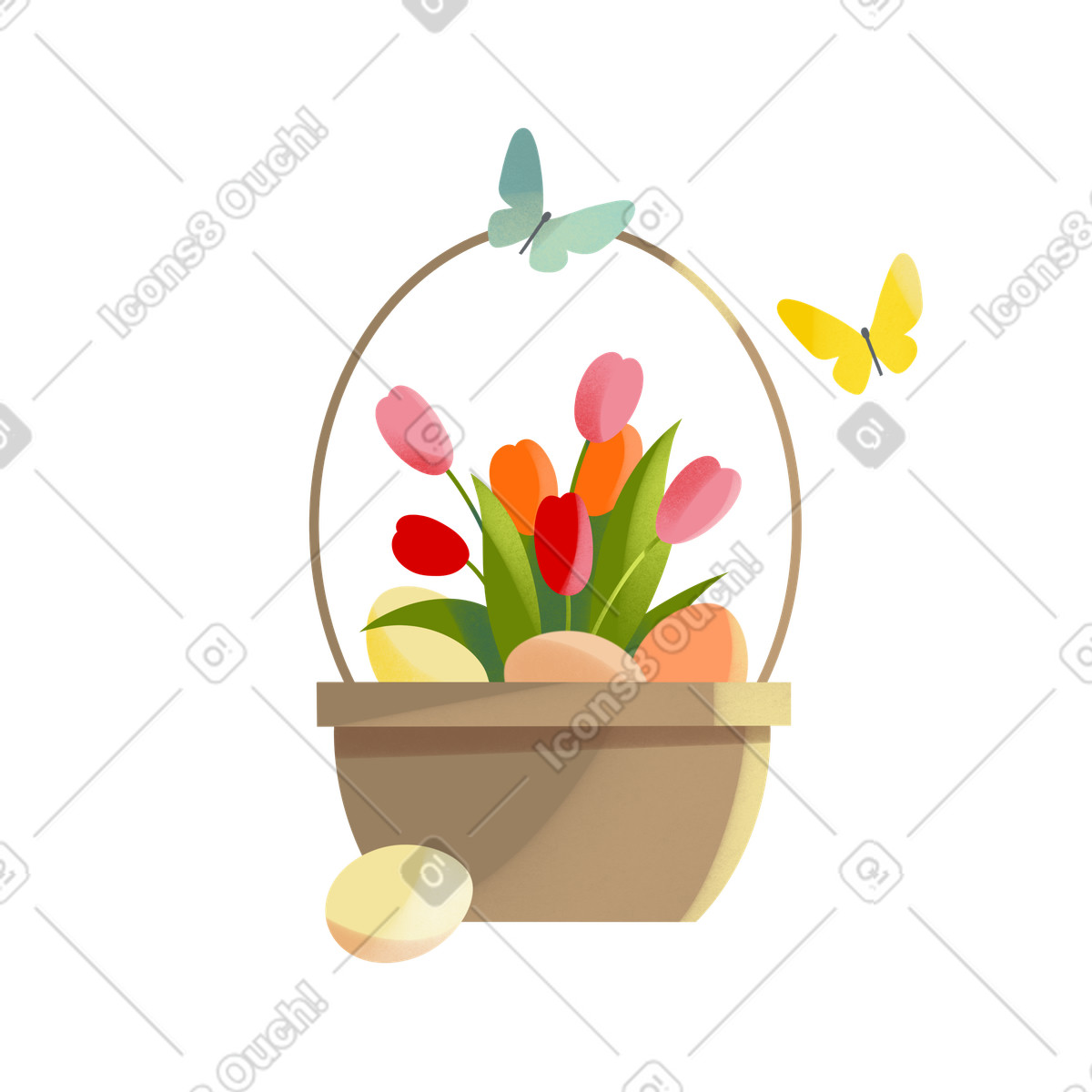 Shine 스타일의 Easter basket with flowers and eggs 일러스트레이션 PNG, SVG 다운로드