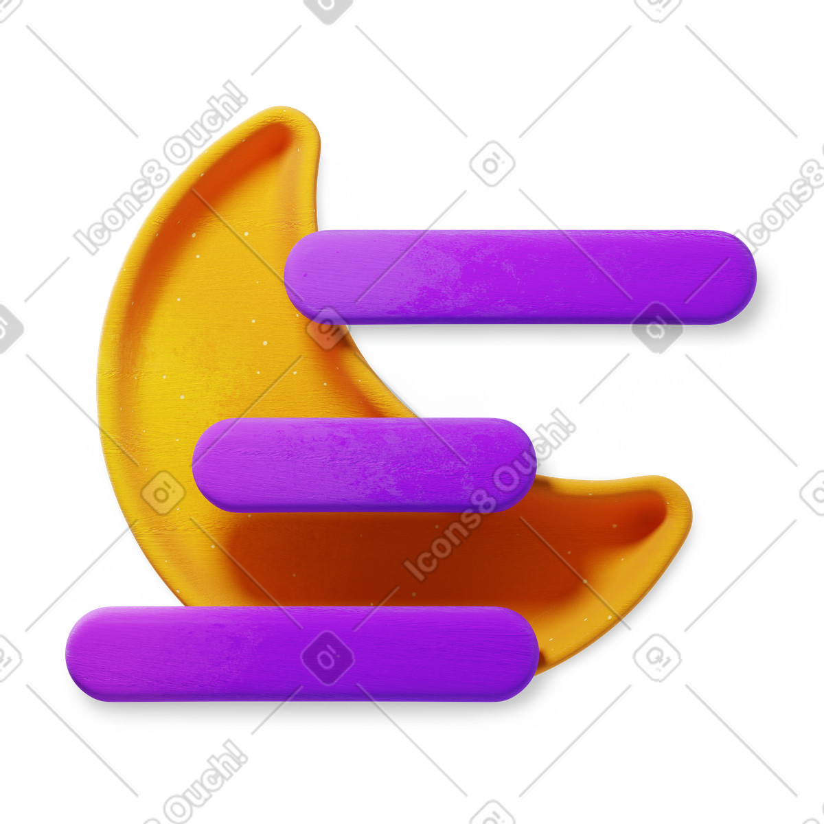 3D Microsoft Fluent illustration 스타일의 Crescent moon with fog lines for weather icon 일러스트레이션 PNG, SVG 다운로드