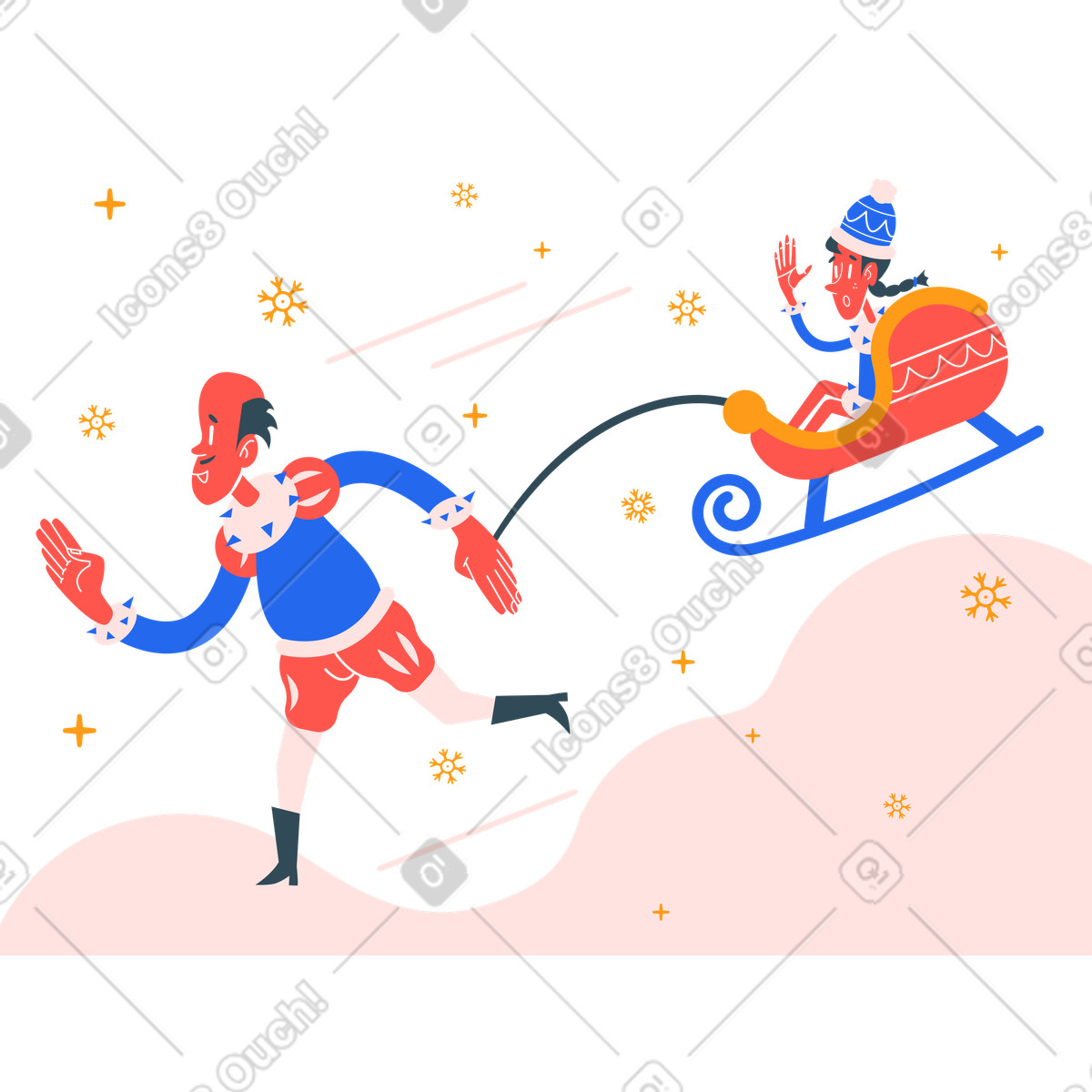 Uomo che porta la figlia a fare un giro in slitta illustrazione stile Kingdom scarica PNG, SVG