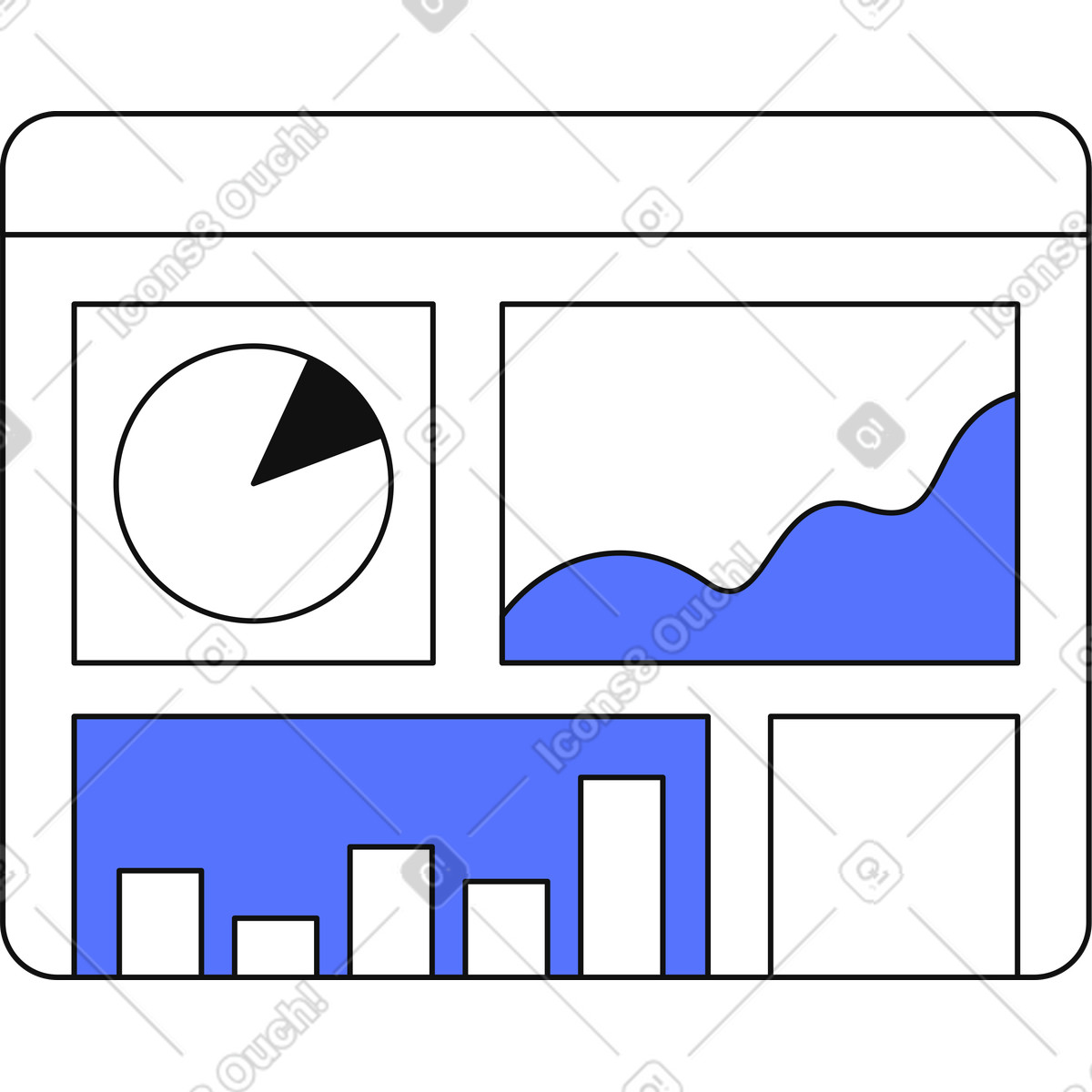 Main 스타일의 Dashboard analytics with pie chart line graph and bar 일러스트레이션 PNG, SVG 다운로드
