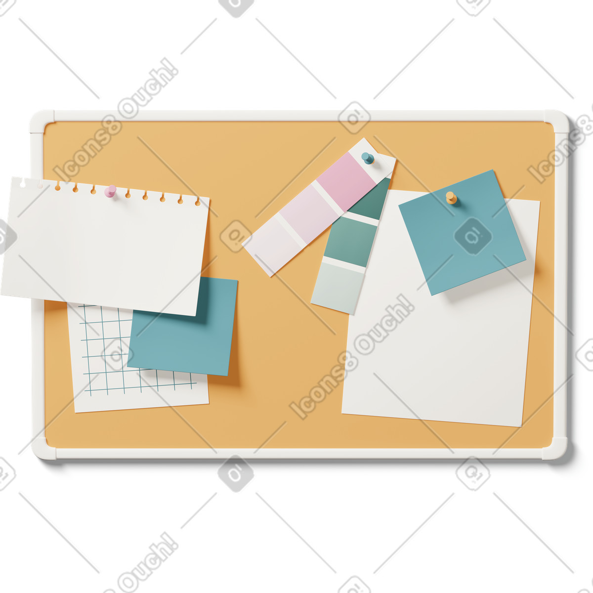 Cork board with notes-Illustration im 3D Casual life-Stil als Download in PNG, SVG