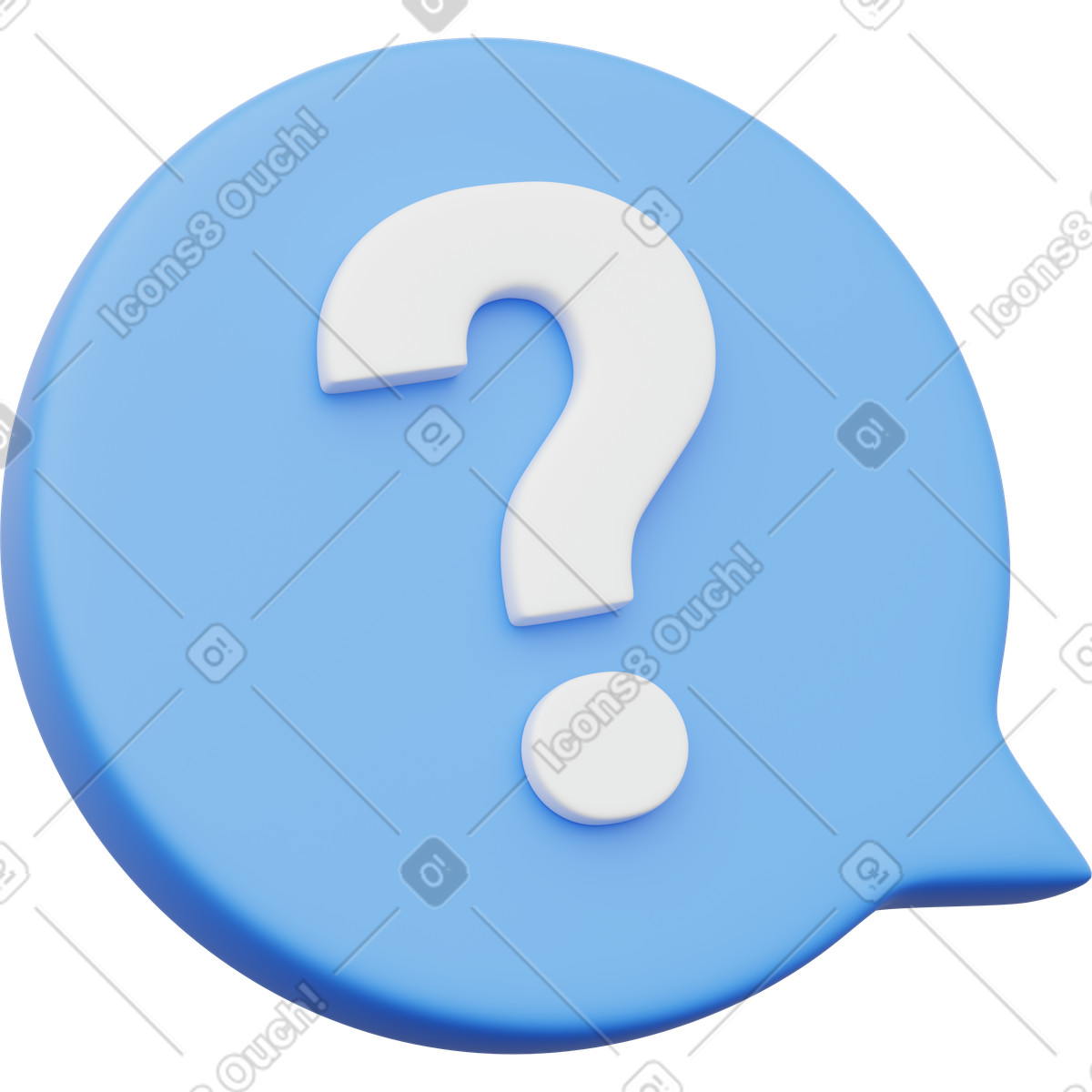 Blue round speech bubble with question mark illustration in 3D Playful style download in PNG, SVG