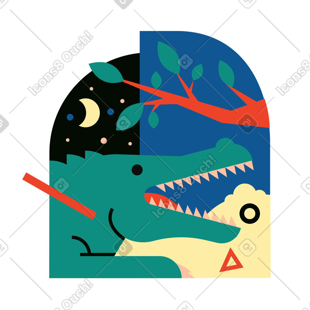 A crocodile in the forest illustration Polar style download PNG, SVG