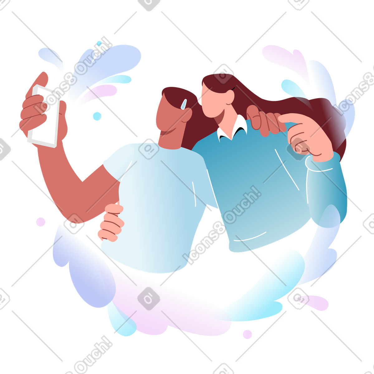 Amici che si fanno un selfie insieme illustrazione in stile Airy scarica in PNG, SVG