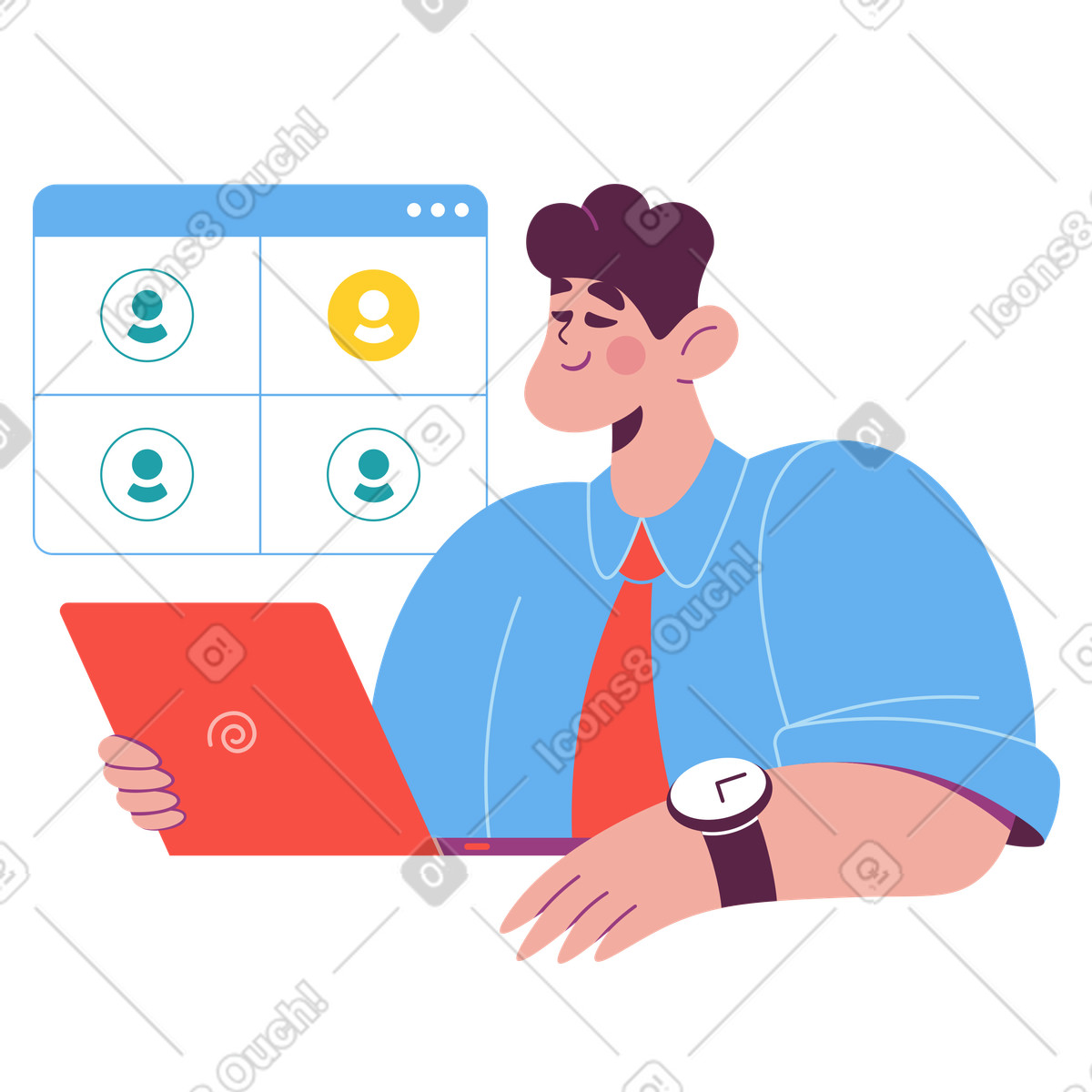 Office worker in online meeting, Remote teamwork and collaboration illustrazione stile Sammy scarica PNG, SVG