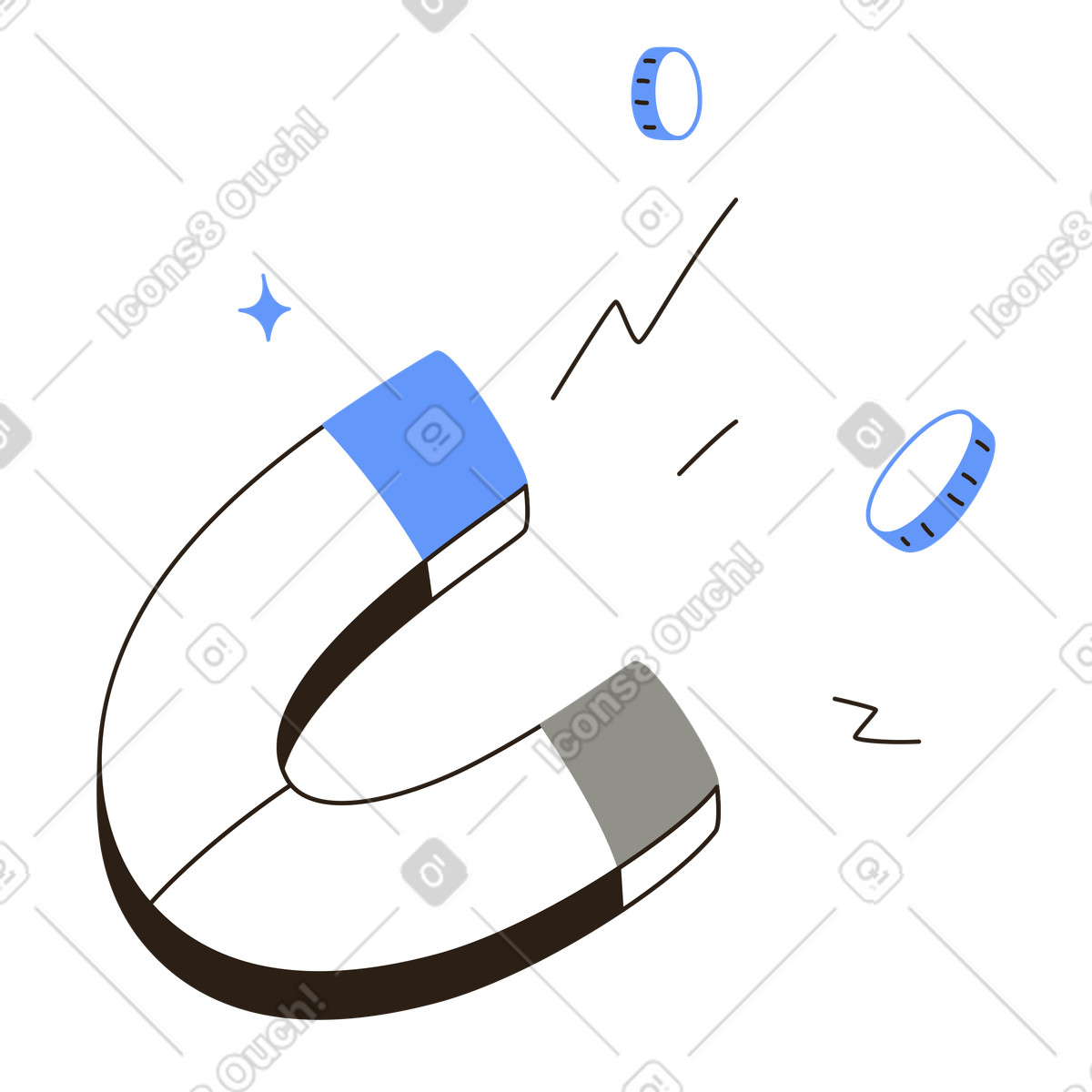 Imán de herradura con monedas, atrae el éxito financiero y la riqueza, incrementa las ganancias y aumenta los ingresos. illustration in PNG, SVG