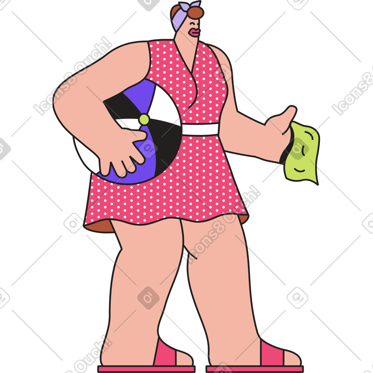 Frau in einem kleid mit tupfen ball der hand-Illustration im Dazzle-Stil als Download PNG, SVG