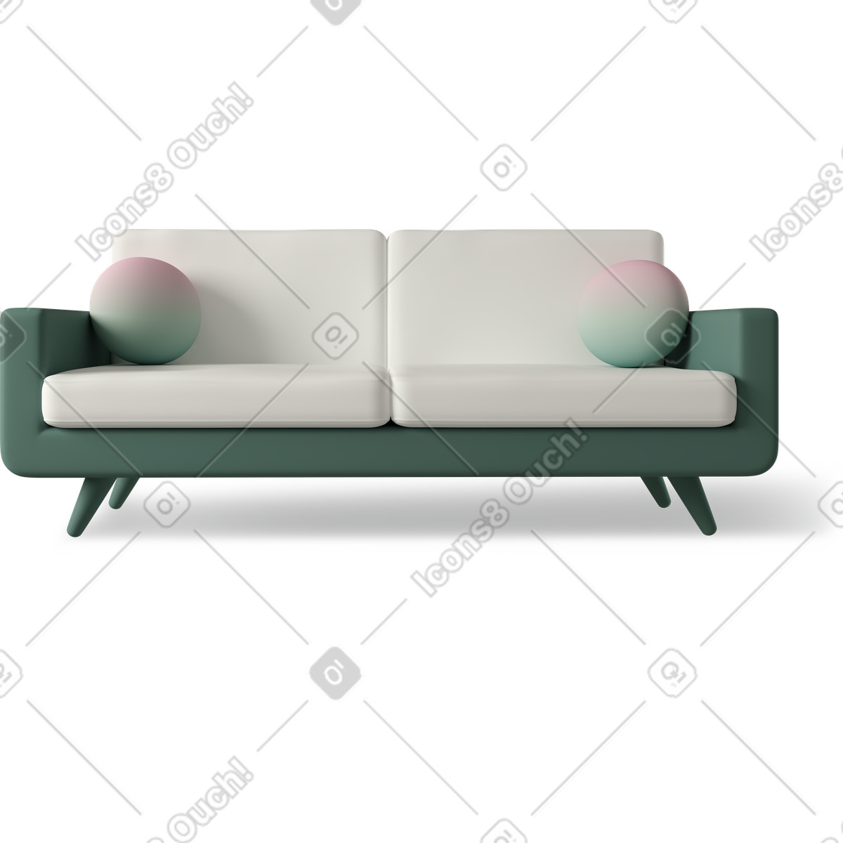 3D Casual life 스타일의 Green sofa with two pillows 일러스트레이션 PNG, SVG 다운로드