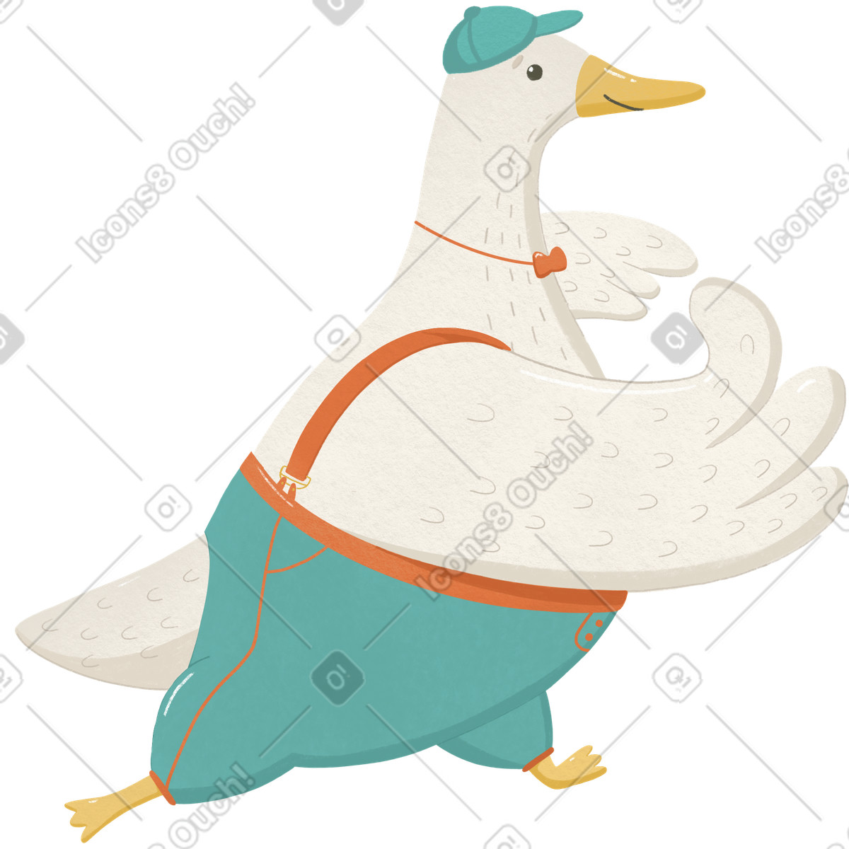 Ilustração de Goose in turquoise pants with suspenders em no estilo para baixar em PNG, SVG
