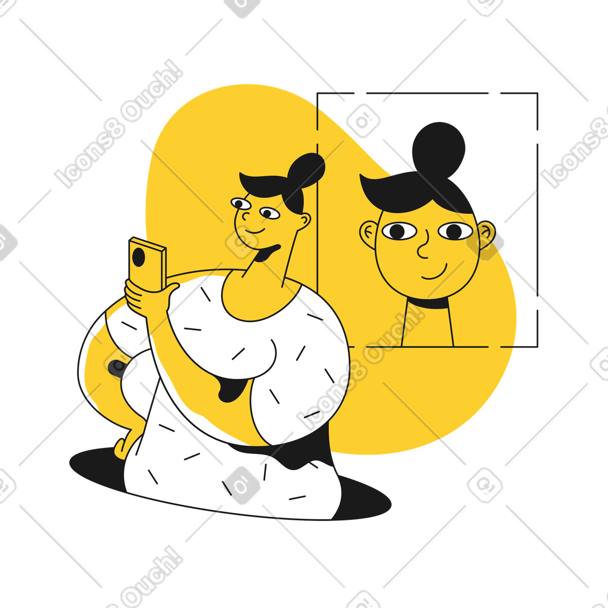 User unlocking smartphone with facial scan, Biometric mobile access control illustration in Taxi style download in PNG, SVG