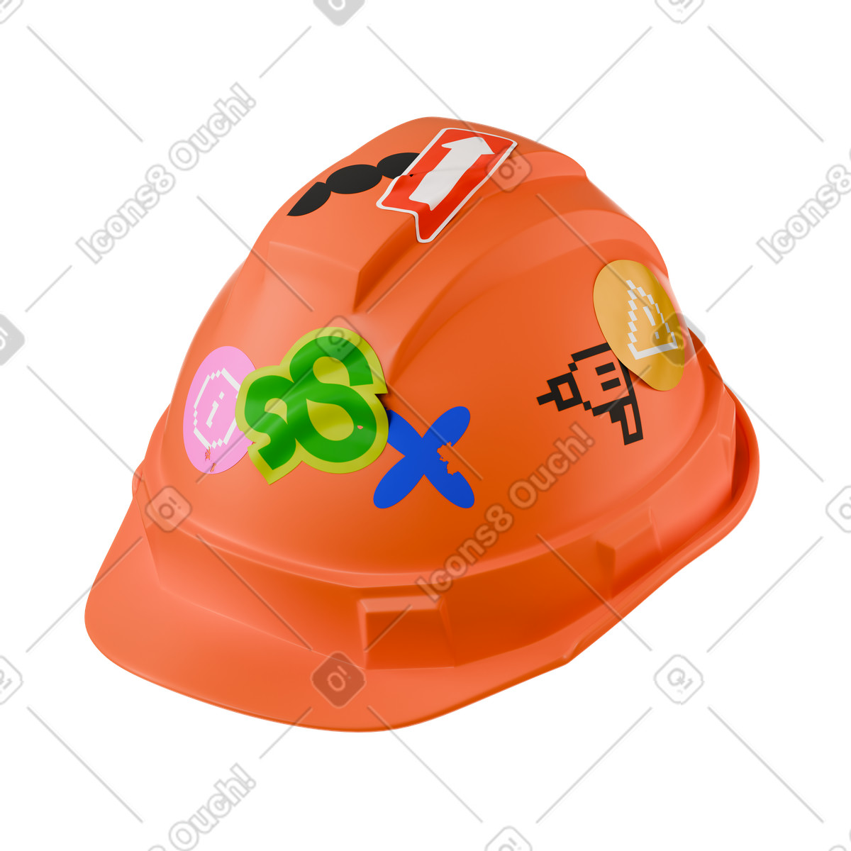 Ilustración Helmet construction safety gear decorated with colorful digital style stickers en estilo 3D Stickle a descargar en PNG y SVG