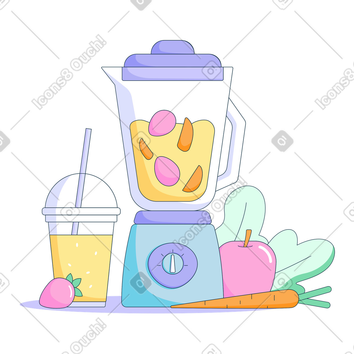Making nutritious and healthy smoothie in blender illustration Bubble gum style download PNG, SVG