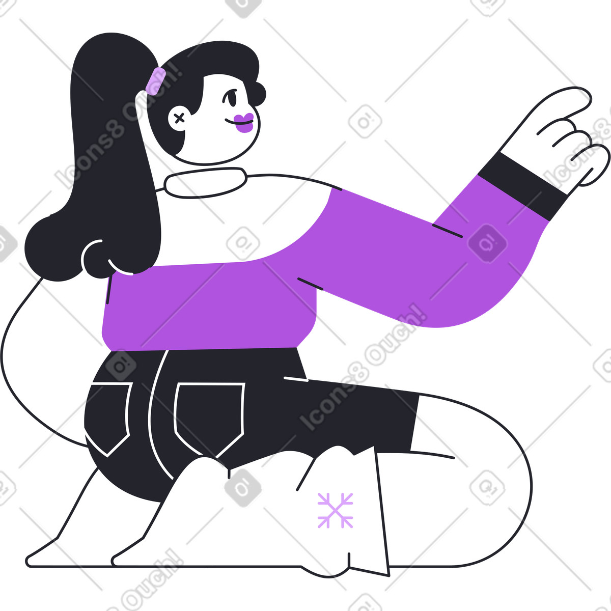 Ilustración Mujer sentada de rodillas buscando algo en estilo Grapy a descargar en PNG y SVG