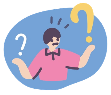 A man with a puzzled expression and question marks - Pluto style illustration