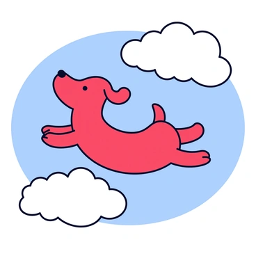 A balloon dog joyfully bouncing between fluffy clouds
