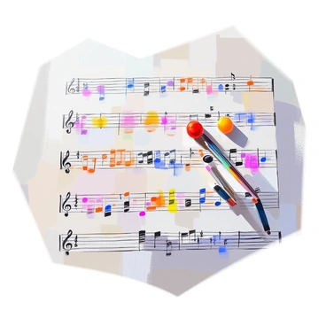 A detailed sheet music layout featuring various musical notes arranged in a visually interesting pattern. The notes are placed in a manner that clearly illustrates equivalent rhythm ratios, showcasing whole notes, half notes, quarter notes, and eighth notes. Each type of note is represented distinctly, with clear lines and spaces on the staff, ensuring that the ratios are easily recognizable. The overall composition is balanced and organized, creating a harmonious arrangement of musical elements.