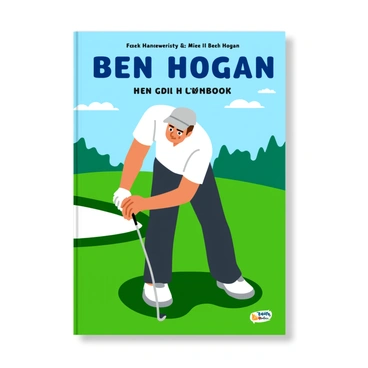 The cover of a golf handbook features "Ben Hogan," depicted in a dynamic pose as he prepares to swing a golf club. He is dressed in a classic golf outfit, including a neatly pressed white shirt and dark slacks, with a distinctive cap. His hands are prominently displayed, showcasing "his grip technique" on the club, emphasizing the precise positioning of his fingers. The background includes a lush green golf course with a blue sky, enhancing the focus on "Ben Hogan" and his technique. The title of the handbook is prominently placed at the top, with bold and clear lettering.
