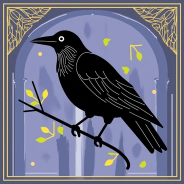A corbeau depicted in elegant Art Deco style with geometric patterns