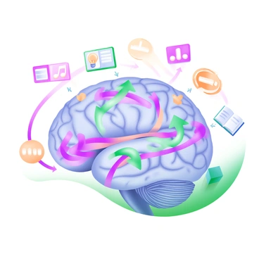 Labeled pathways in a brain showing how information travels