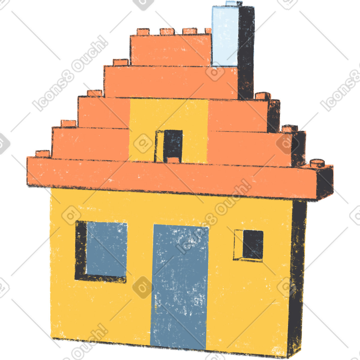 Ilustración Yellow house with an orange roof made of lego bricks en estilo Chalky a descargar en PNG y SVG